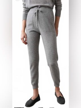 White + Warren 100% Cashmere Jogger Pants Gray Heather Drawstring Cozy Lounge S